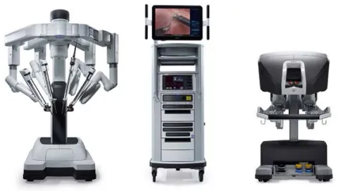 Side by side pictures of three machines that make up the Da Vinci Xi Robotic Surgery Platform