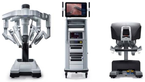 Side by side pictures of three machines that make up the Da Vinci Xi Robotic Surgery Platform