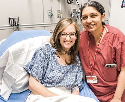 Emily and Dr. Roshni Rao after successful breast cancer surgery.