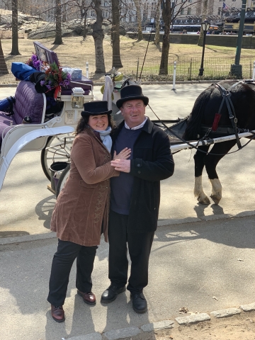 Kieran and his partner Alanna with their carriage in the park.