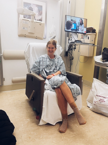 rachel in hospital chair