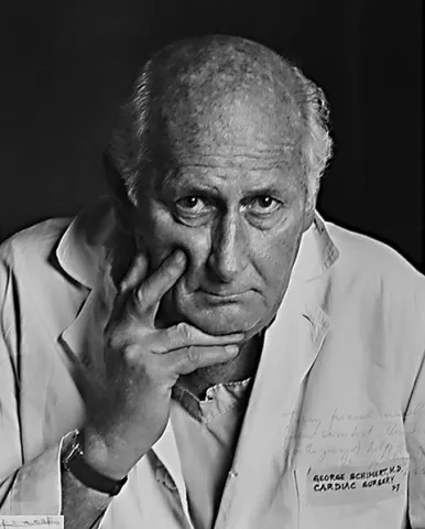A portrait of Dr. George Schimert, Dr. Raza's heart surgery mentor.