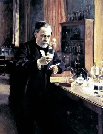 painting of Louis Pasteur in his lab