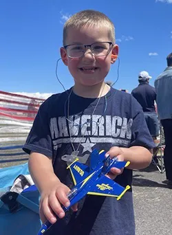 An airplane enthusiast, Maverick celebrated his 5th birthday in June on a retired Air Force cargo plane. (Photo courtesy of NYP)