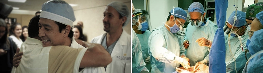 Dr. Kato and Dr. Rivas working side by side in the OR in Caracas. 