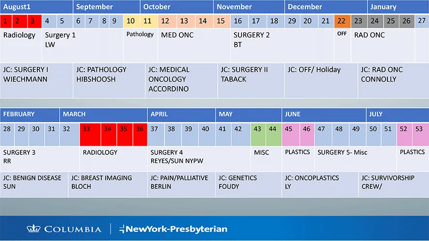 Breast Surgery Fellowship Sample Rotation Schedule 