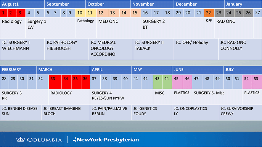Breast Surgery Fellowship Sample Rotation Schedule