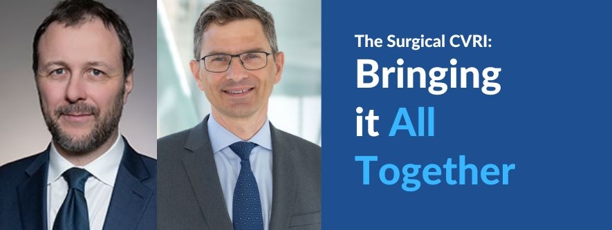 Image of CVRI directors Dr. Ferrari and Dr. Geirsson, alongside text reading "The Surgical CVRI: Bringing it All Together"