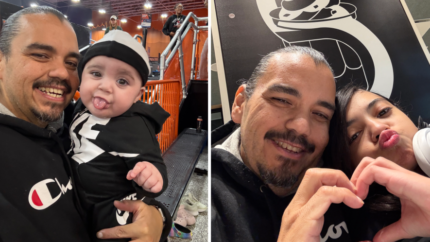 Side by side of David Diaz with his kids