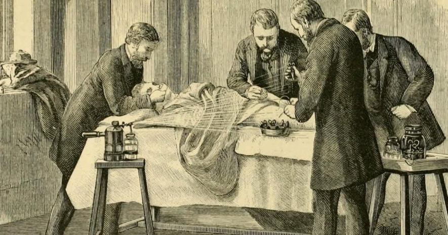 wood cut illustration of Joseph lister during surgery