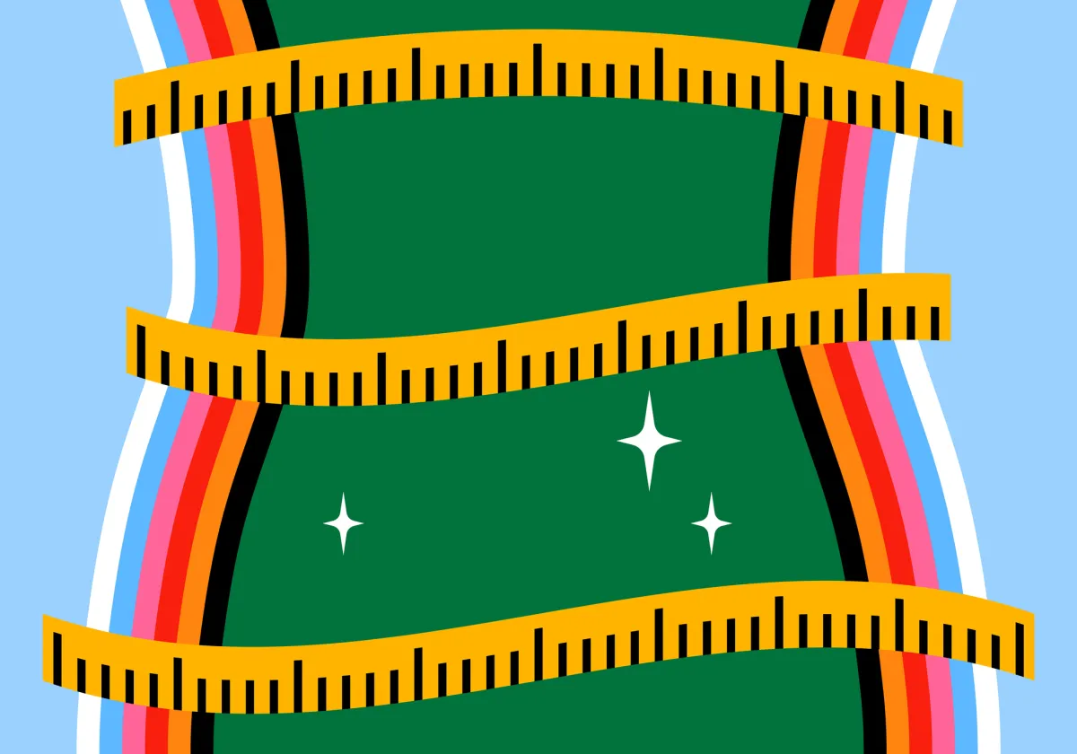  Yellow measure tape wraps around a waist