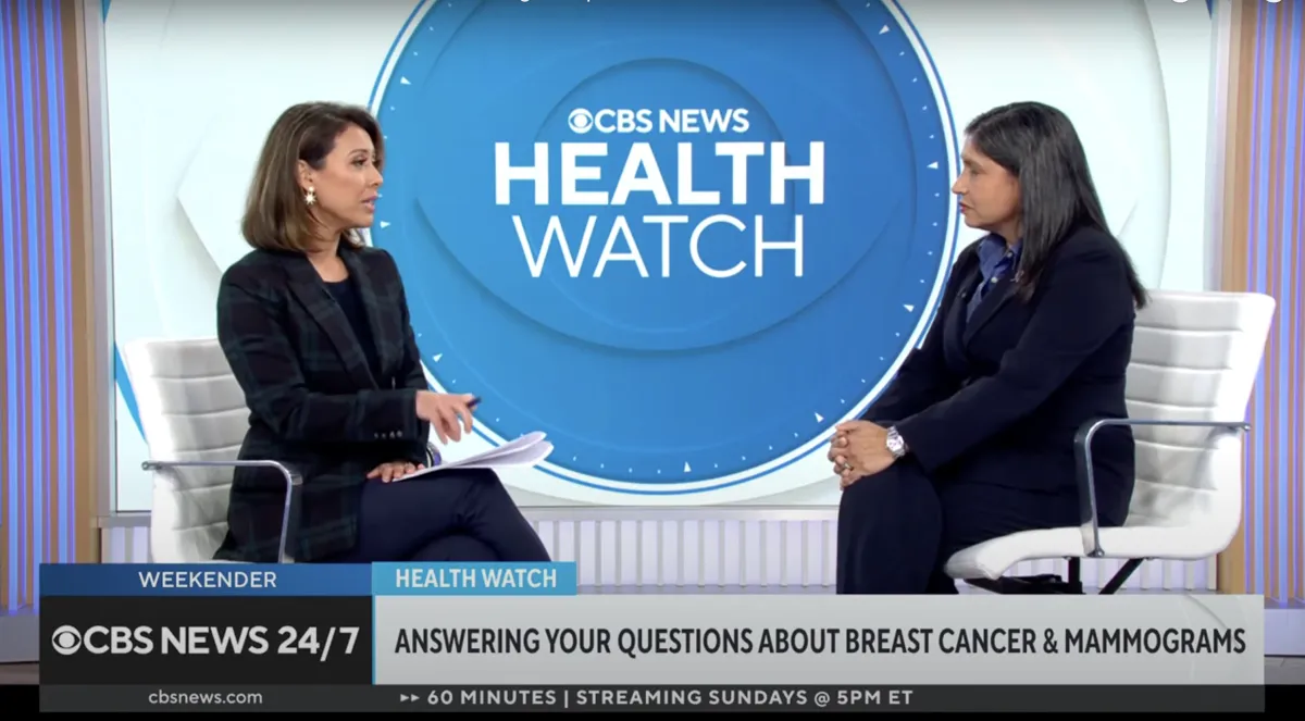Dr. Roshni Rao sits with news anchor in CBS studio