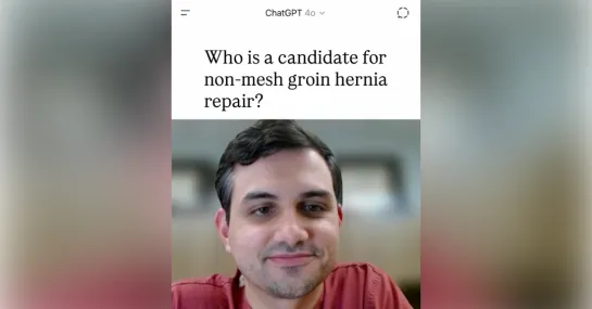 a split screen image of surgeon Dr. Philip George's face and question text over blurred background