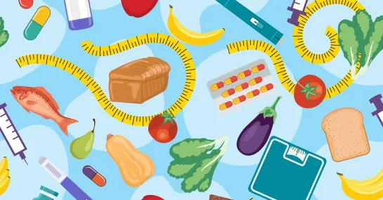 Weight Loss Concept With Semaglutide And Healthy Diet Elements In A Seamless Pattern