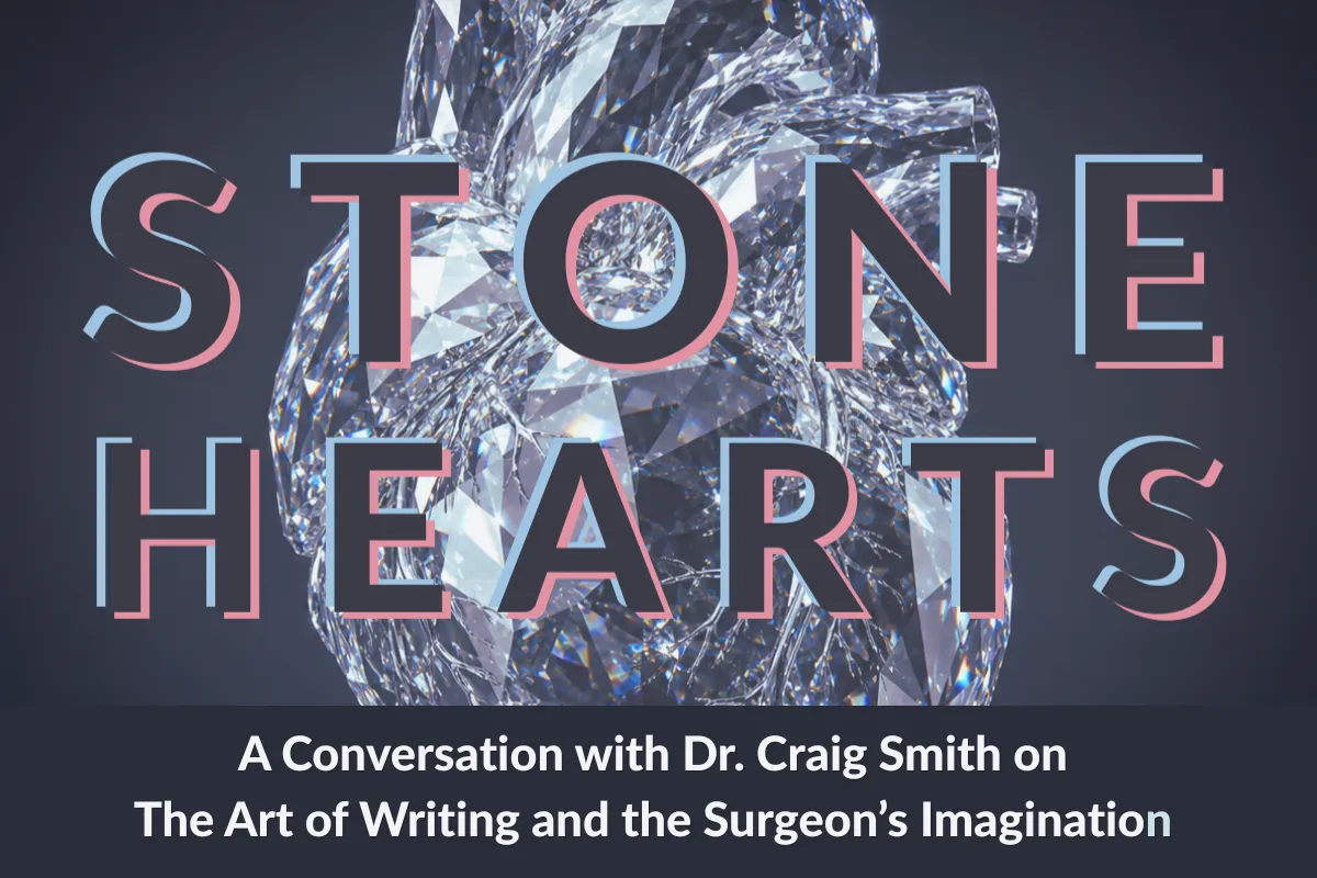 stone hearts logo, glass heart with title, with cover text