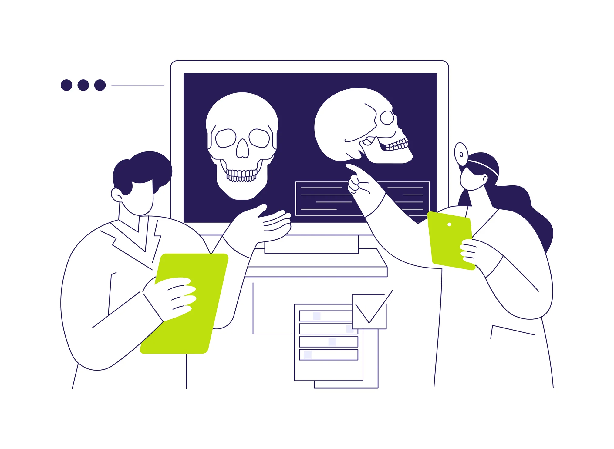 Craniofacial surgery abstract concept vector illustration. Group of doctors examines CT scan of skull, craniofacial surgery, medicine sector, facial condition treatment abstract metaphor.