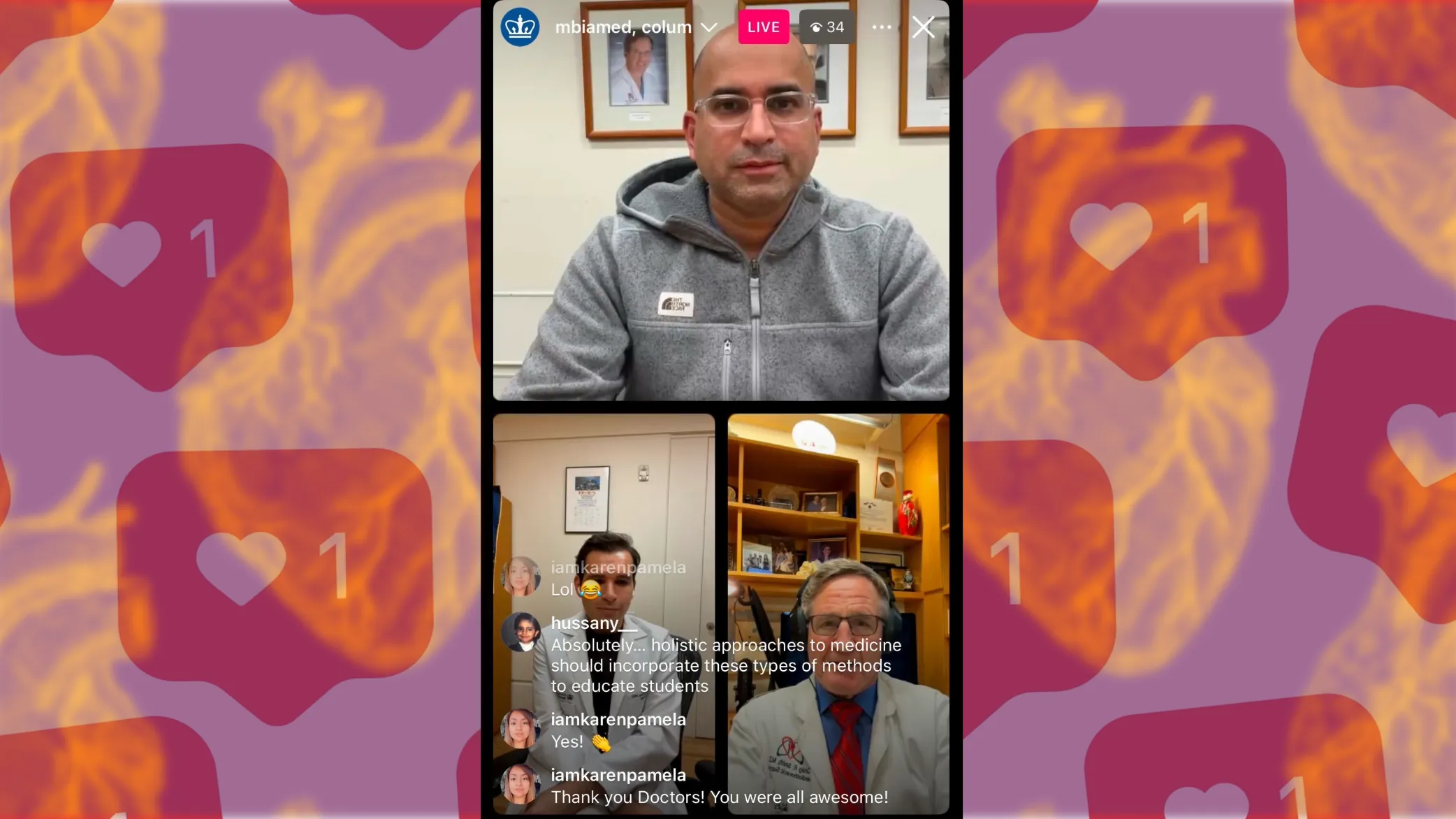 Screenshot of Instagram Live over Heart Icon Background