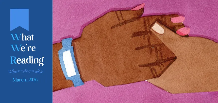 cover over an illustration of two hands holding