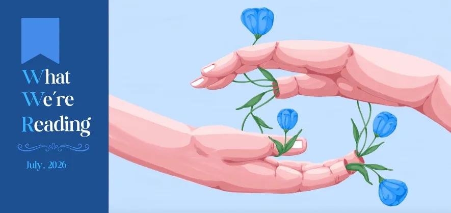 hands holding flowers with banner overlay